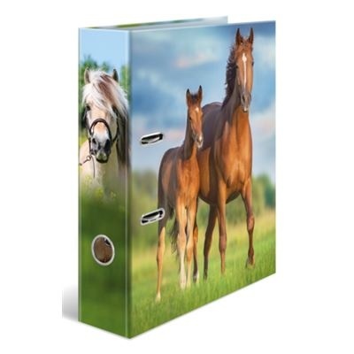 Pasta arquivo cartão com imagem de três cavalos em fundo natural
