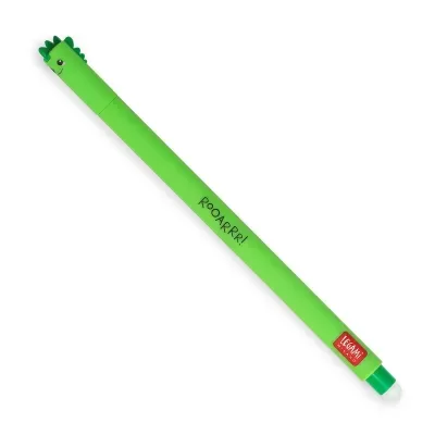 Caneta verde com decoração de dinossauro e texto Rooarrr