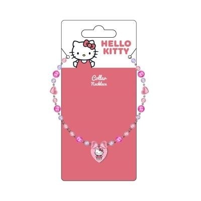 Colar rosa Hello Kitty com conta em forma de coração e embalagem rosa e branca
