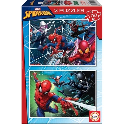 Puzzle Marvel Spider-Man com várias personagens em ação em fundo de cidade