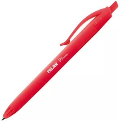 Caneta esferográfica vermelha MILAN PT touch com clip e texto branco