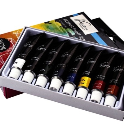 Conjunto de tubos de tinta acrílica Matisse em caixa branca com tampa colorida