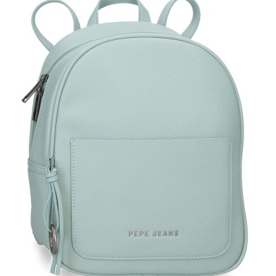 Mochila azul claro de couro pequeno com logo Pepe Jeans