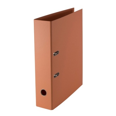 Pasta arquivo castanha com fechos metálicos e anel na lombada