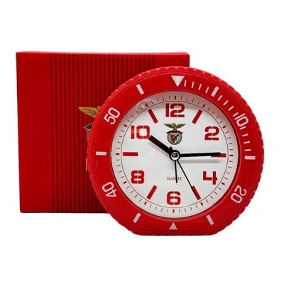 Relógio de parede vermelho e branco com emblema do SL Benfica