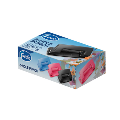Furador de papel Fornifs 2 furos em várias cores com embalagem azul e design colorido