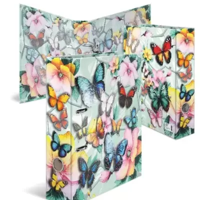 Arquivo de ficheiros com padrão de borboletas e flores coloridas