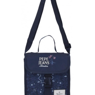 Mala de ombro azul escuro Pepe Jeans com alça ajustável e padrão floral