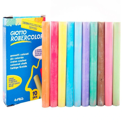 Caixa azul e giz de cor Giotto Robercolor com 10 peças coloridas em tons pastel