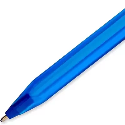 Caneta esferográfica azul com corpo plástico translúcido