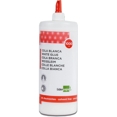 Frasco de cola branca Líderpapel de 1000 ml com tampa vermelha