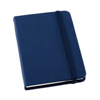 Caderno azul com capa de tecido e elástico para fecho