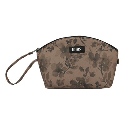 Necessaire de tecido com padrão floral e alça de pulso