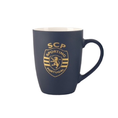Caneca azul escura com logótipo do Sporting Portugal em dourado