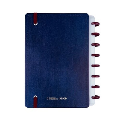 Caderno inteligente Hiko capa azul com elásticos e argolas vermelhas