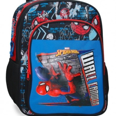 Mochila infantil azul e preta com estampa do Homem-Aranha
