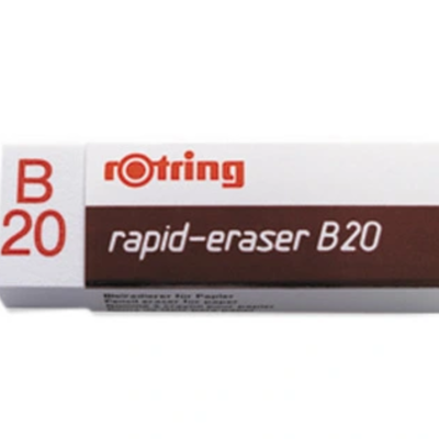 Borrachas de apagar rotring rapid-eraser B20 em embalagem branca e castanha