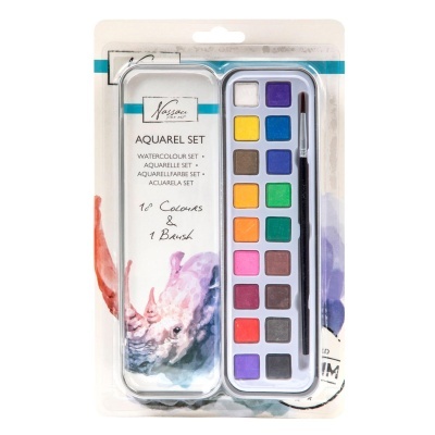 Conjunto de aquarela com 16 cores e 1 pincel em embalagem plástica transparente
