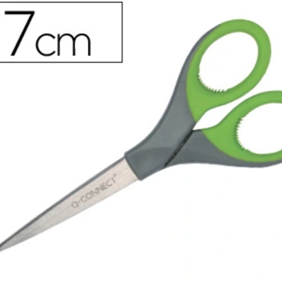Tesoura 17 cm com lâmina metálica e pega verde e cinza