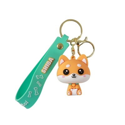 Porta-chaves verde com pendente de cão Shiba Inu em silicone e plástico