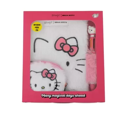 Conjunto de presente Hello Kitty com caderno, carteira e caneta em embalagem rosa