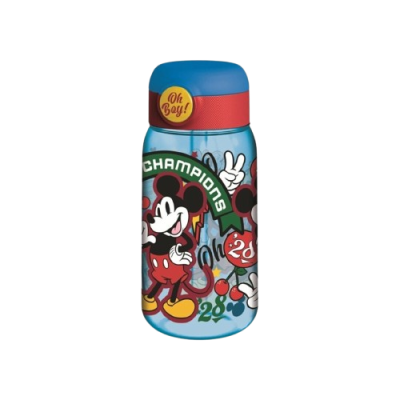 Garrafa decorada com Mickey Mouse e texto CHAMPIONS e Oh Boy!