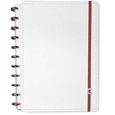 Caderno branco com capa rígida e elástico castanho