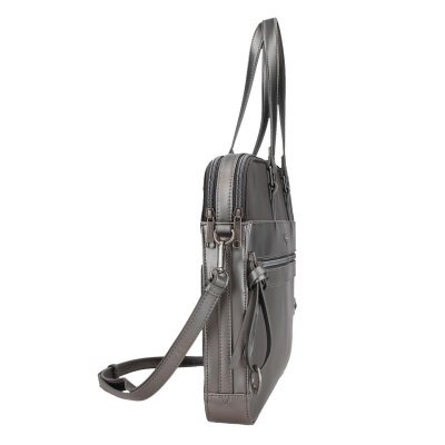 Mala fina cinzenta com alças duplas vista lateral