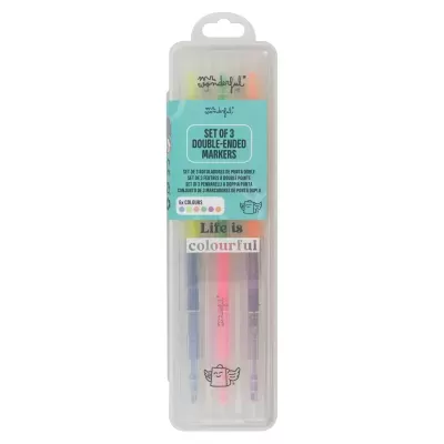 Conjunto de marcadores dupla ponta em embalagem azul e transparente