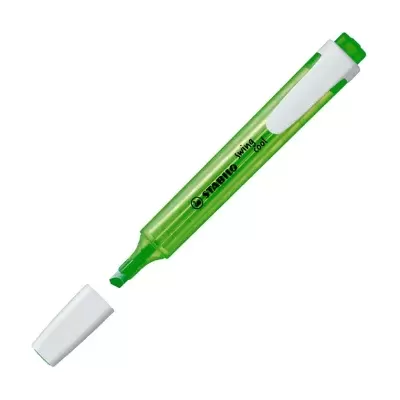 Marcador verde fluorescente Stabilo Boss com tampa branca sobre fundo branco