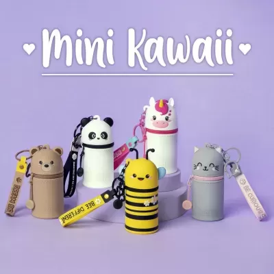 Porta-chaves mini kawaii em forma de animais com fechos e tiras coloridas