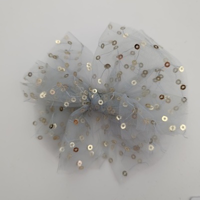 Elástico de cabelo de tule cinza com brilhos dourados