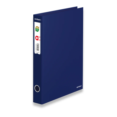 Pasta de arquivo azul escura com etiqueta e círculo metálico na lombada