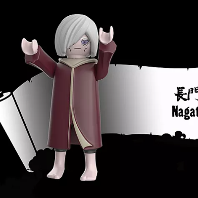 Figura de personagem Nagato em vinil com casaco vinho e cabelo cinza claro