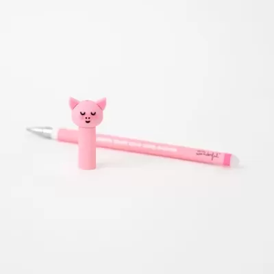 Caneta rosa com tampa em forma de gato cor-de-rosa