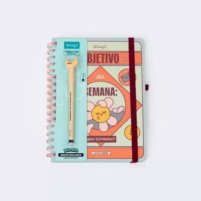 Agenda semanal 2026 com caneta apagável na embalagem