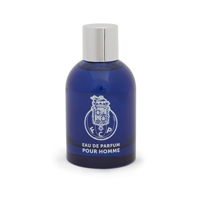 Frasco azul de perfume para homem com tampa prateada