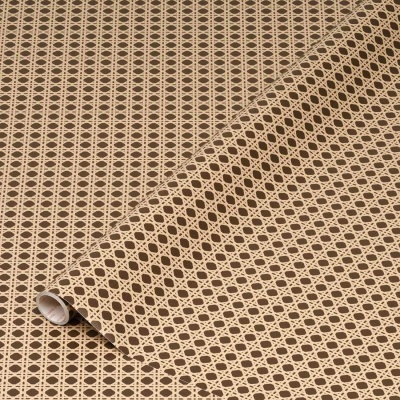 Papel de parede castanho e bege com padrão geométrico circular desenrolado