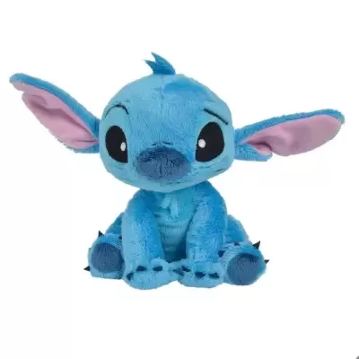 Pelúcia azul do personagem Stitch com orelhas cor-de-rosa e azuis