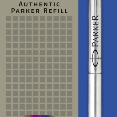 Refil de tinta Parker para caneta roller ball, embalagem cinza e azul