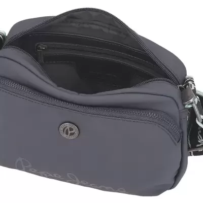 Mala de ombro cinzenta com fecho de correr e alça ajustável com padrão em verde e branco