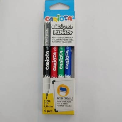 Pack de 4 marcadores para quadro branco nas cores preto, vermelho, verde e azul da marca CARIOCA