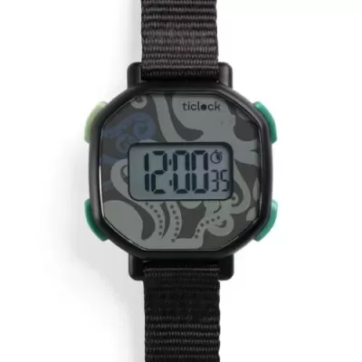 Relógio digital Ticlock com mostrador preto e bracelete preto
