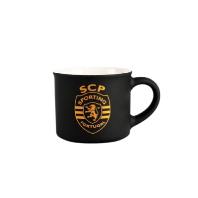 Caneca preta com logótipo do Sporting Portugal em amarelo