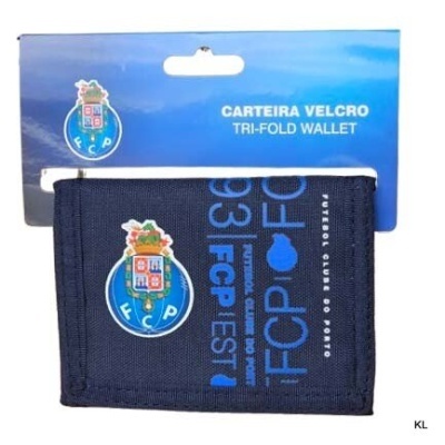 Carteira tri-fold azul com escudo do F.C. Porto e texto azul