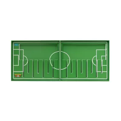 Tabuleiro de jogo de futebol verde com marcações brancas e texto WONDER GOL.
