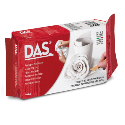 Pacote vermelho e branco de pasta de modelar DAS com texto multilíngue