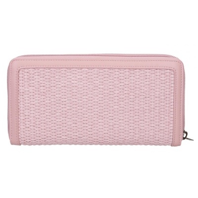 Carteira rosa de malha com bordas lisas e fecho de correr