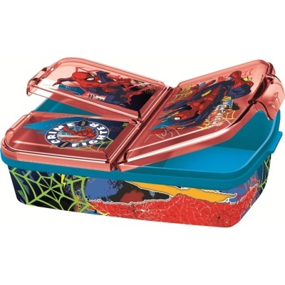 Marmita azul com tampa vermelha e decoração Homem-Aranha