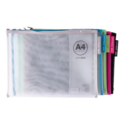 Conjunto de sacos zip translúcidos coloridos A4